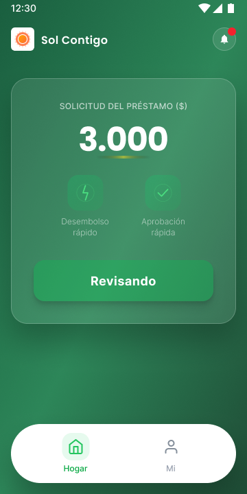 Interfaz de inicio de la aplicación Sol Contigo